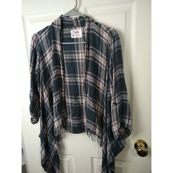 Justice Girls Open Roll Tab Plaid Waterfall Shawl. Size 18 - Picture 2 of 11